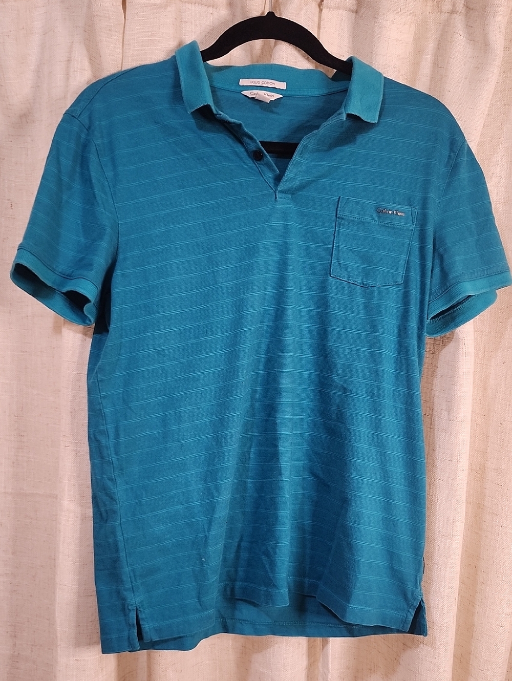 Calvin Klein Size S/P Teal Short-Sleeve Polo with Chest Pocket